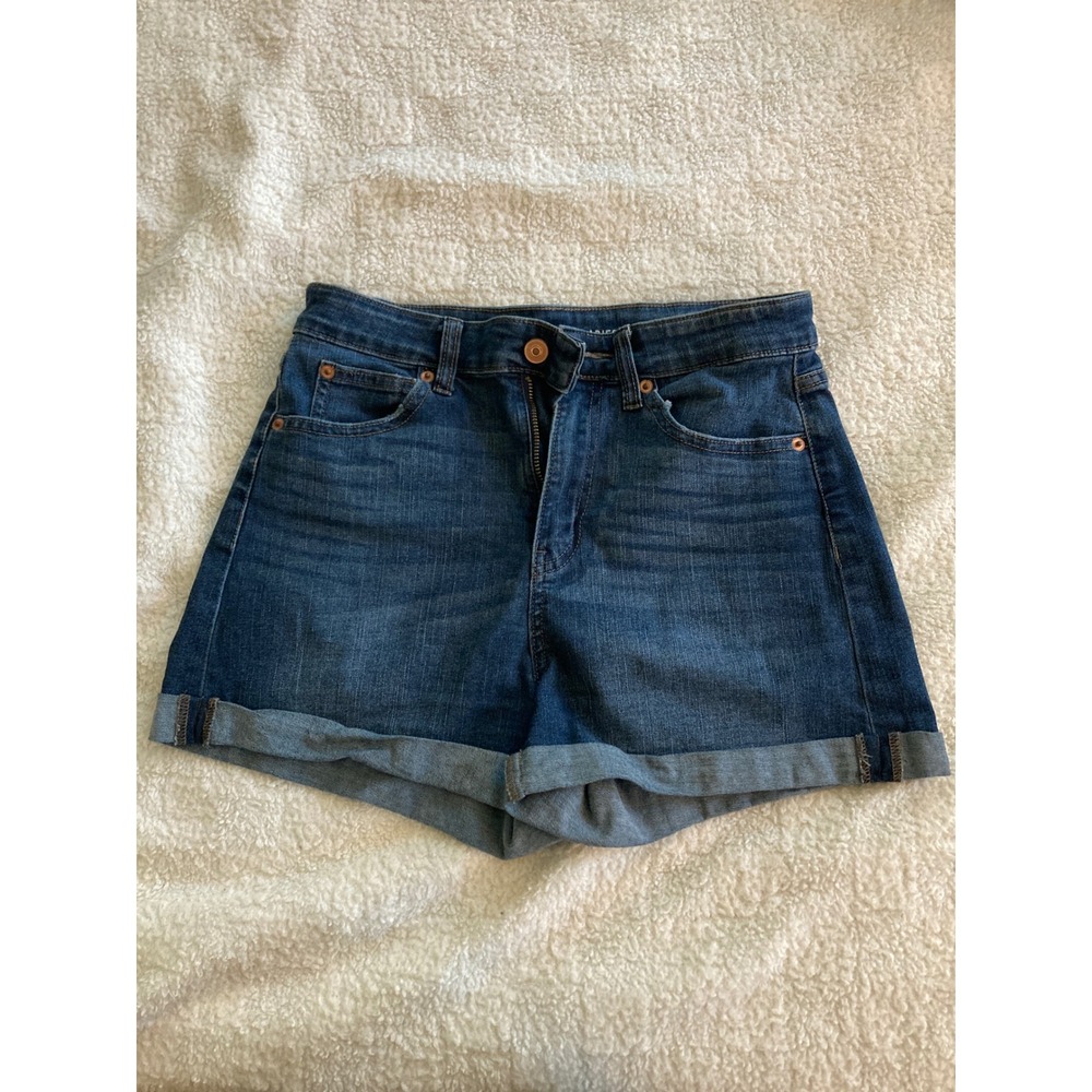 No Boundaries Juniors High Rise Denim Shorts Dark Wash Cuffed Size 9